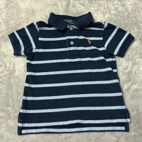 Polo by Ralph Lauren - blue/white striped short sleeve polo shirt. Size 12 month - Picture 1 of 3